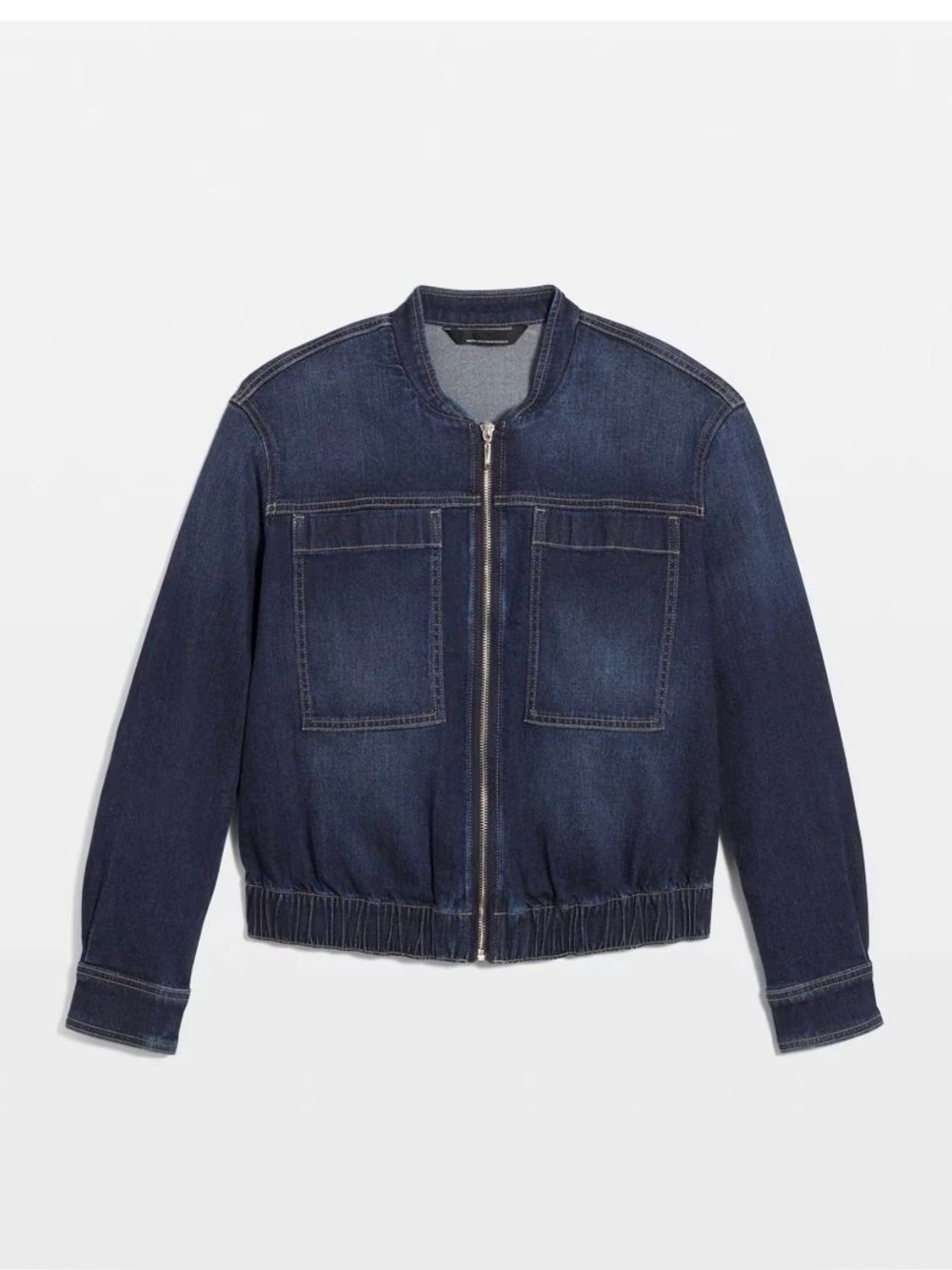 White House Black Market Dark Blue Denim front zip pockets Bomber Jacket/ Medium